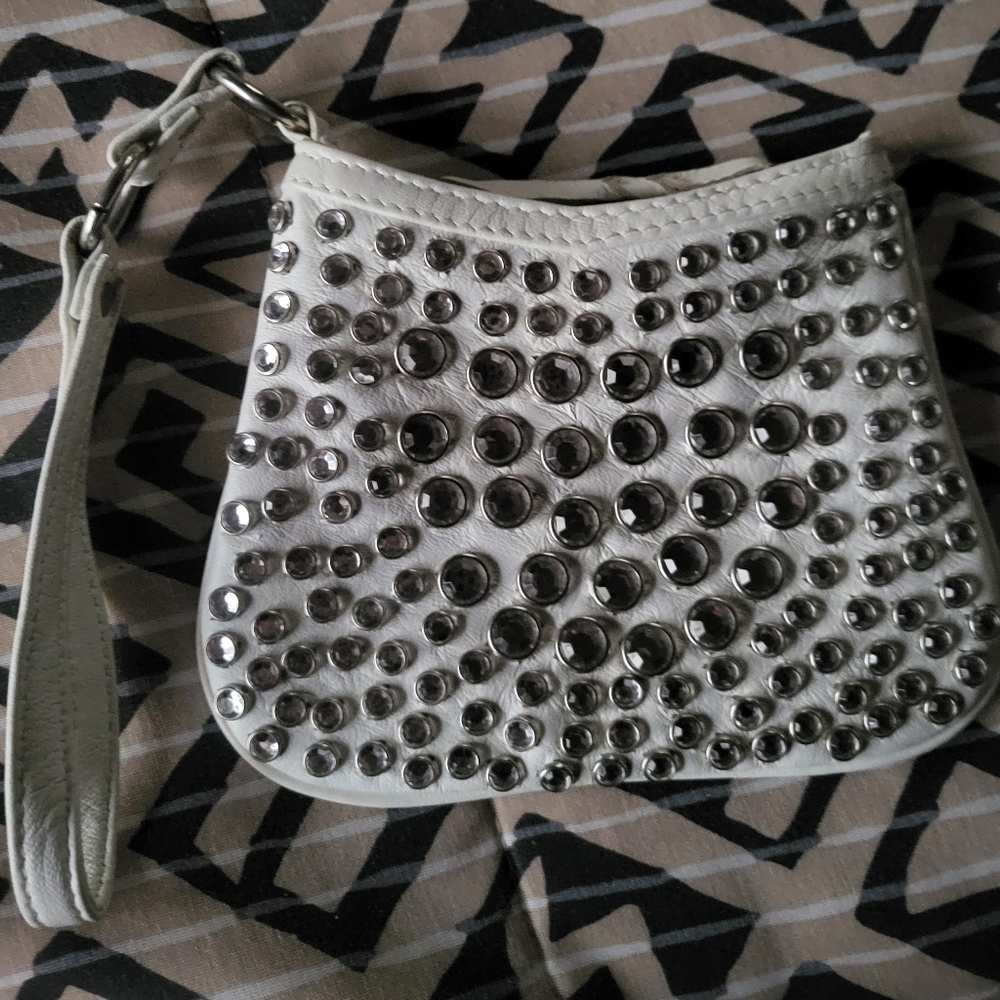 Studded White Wristlet Bag